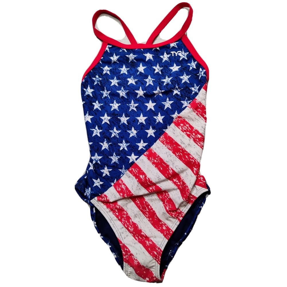 TYR DURAFAST USA FLAG Star Spangled DIAMONFIT Swimsuit - Women 34 NEW‎